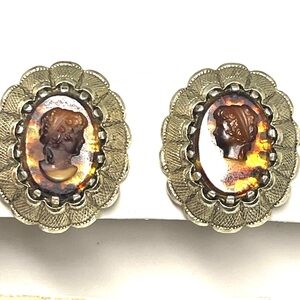 Vintage Root beer celluloid Cameo Earrings